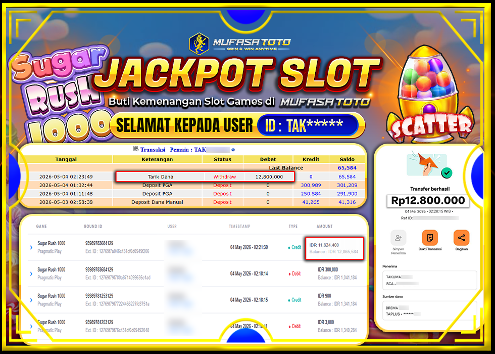 MUFASATOTO JACKPOT PRAGMATIC PLAY Rp.12.800.000|LUNAS